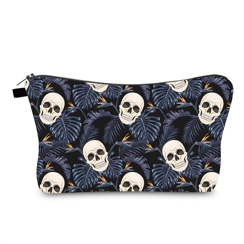 1pc Skull Head Pattern Printed Makeup Bag Travel Portable Cosmetic Brush Organizer Bag Pouch for Women Girls Halloween Gift