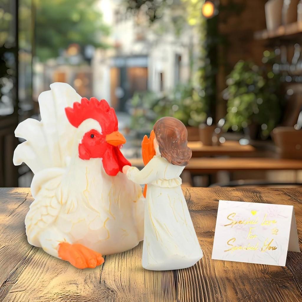 White Rooster Stunning And Girl Resin Figurine For Rustic Charm In Home Decor