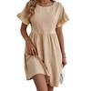 Solid-Color Pocket Women's Dress Solid Loose Short sleeve Women clothes round Neck Dress Women