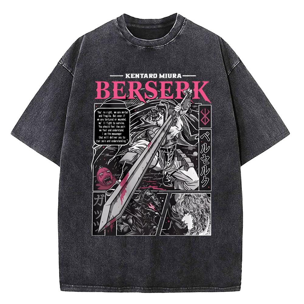 

Berserk Print T Shirt Men Vintage Washed T-Shirt Anime Guts Graphic Tshirt Hip hop Streetwear Tees Casual Berserk Clothes S