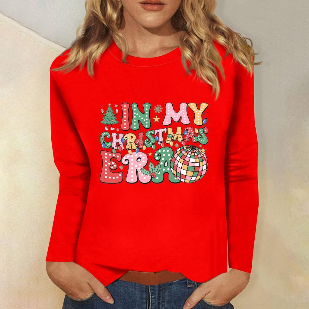 Women's Daily Casual Long Sleeve Christmas Print O-neck Top