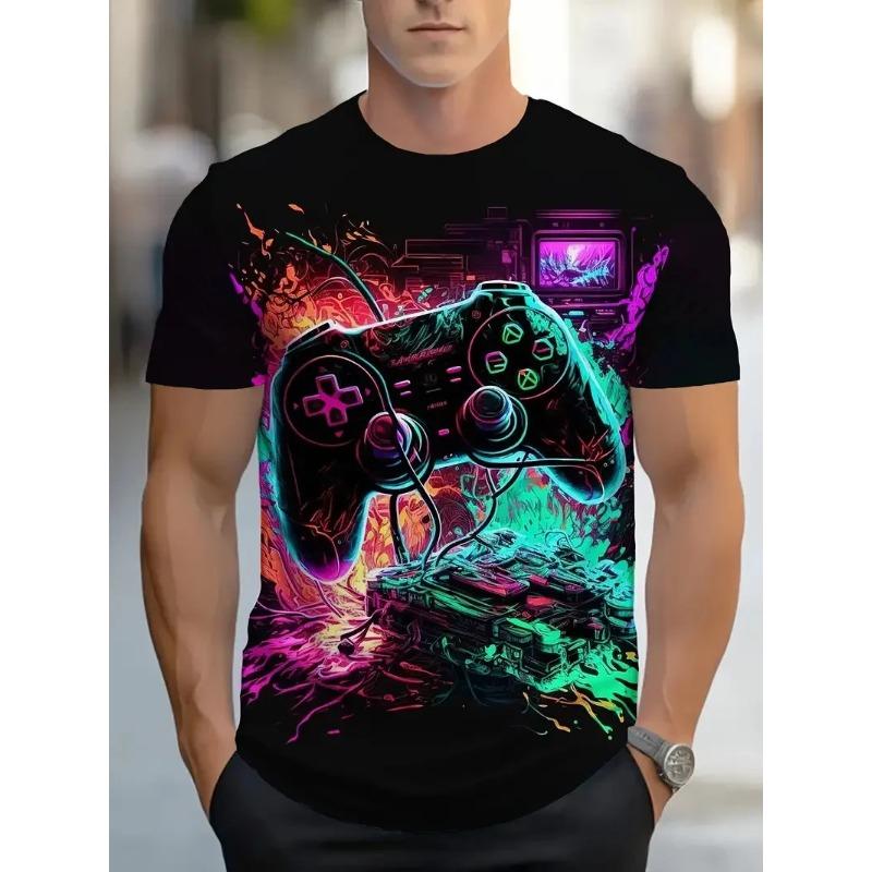 

Летний топ с круглым вырезом и 3D-принтом игрового паттерна, модная повседневная мужская футболка с коротким рукавом XS