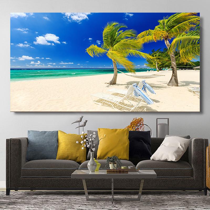 Natural Modern Seascape Wall Pictures Landscape Beach Sea Ocean Canvas Painting Wall Art Posters for Living Room Decor Cuadros