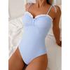 Sexy Strappy Swimsuit One Piece Striped Ruffle Swimwear Female Bathers Bathing Swimming Swim Suit Beachwear
