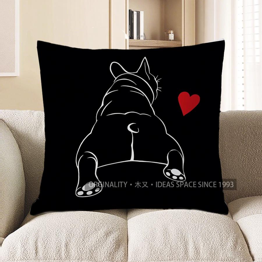 Home Decor French Bulldog With Heart-Printed Pillow Cover Pattern Cushion Cover Suitable For Sofa Bedroom Car Pillow Cover