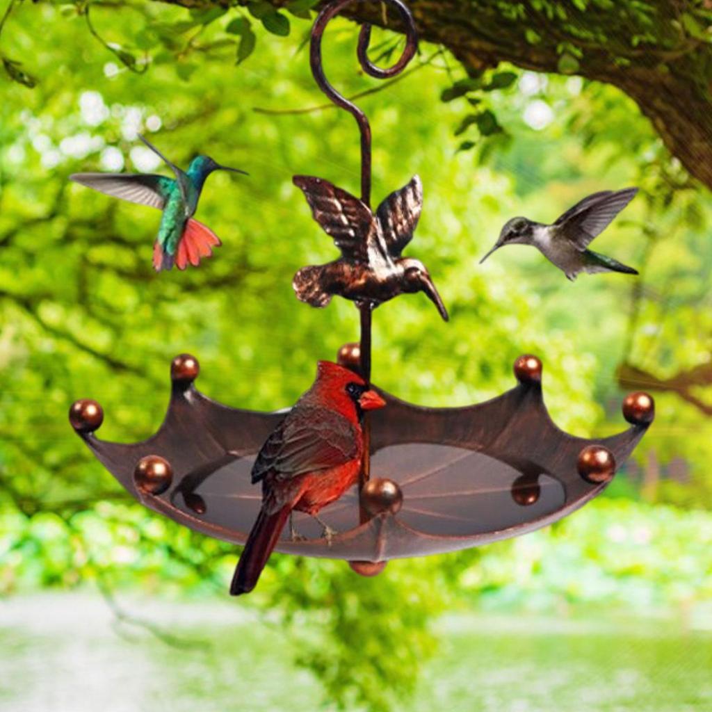 Hanging Bird Bath Decorative Birdhouse Gift Landscape Yard Garden Bird Feeder with Hook for Balcony Lawn Courtyard Fence Railing