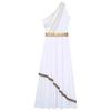 Womens Ancient Greek Praise Dance Dress One Shoulder Chiffon Overlay Vintage Trim Tunic Halloween Cosplay Party Gown