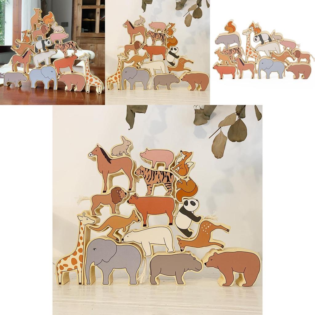 Animal Tower Stacking Blocks Wooden Kids Educational Toy For Toddler Development