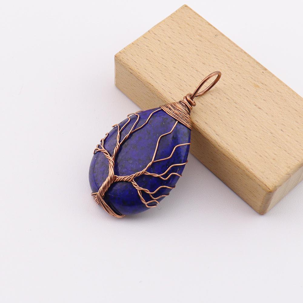 Natural Stone Agate Water Drop Tree of Life Pendant Necklace