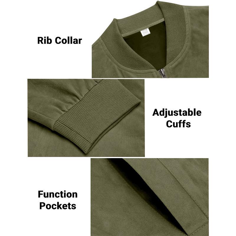 Men's Spring/Autumn Suede Zipper Cardigan Jacket with Stand Collar and Patchwork Design