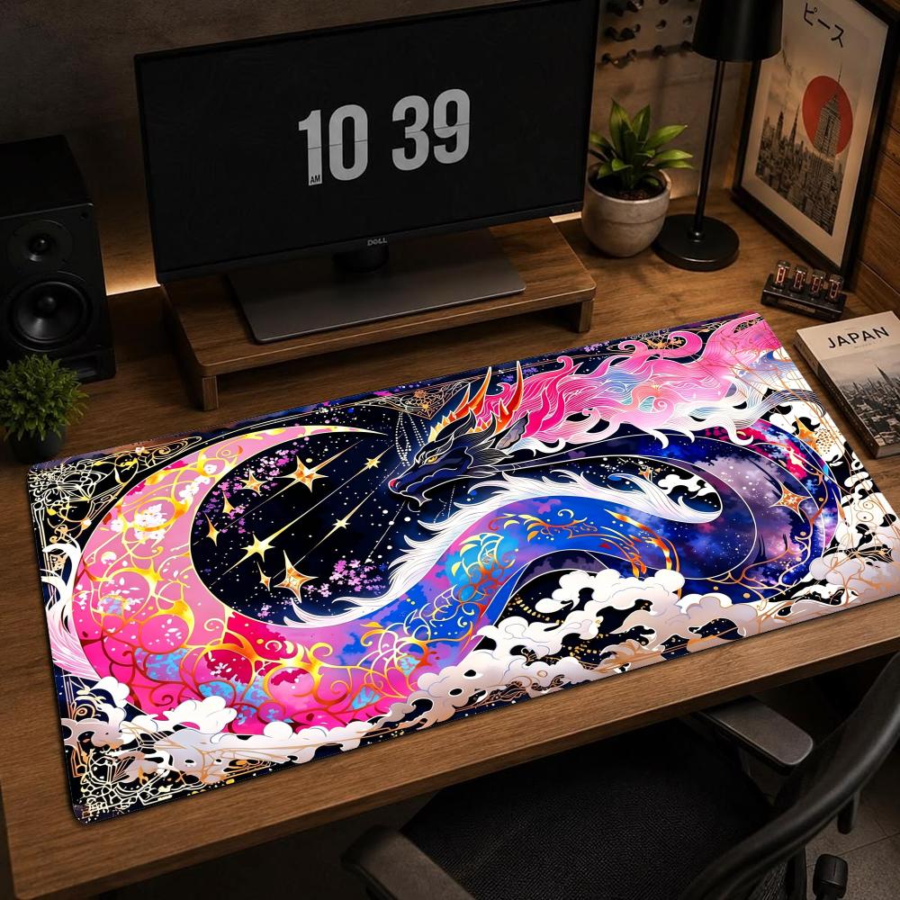 Starry Moon Dragon Mouse Pad Fantasy Non‑slip Mat Large Pc Gamer Keyboard Deskmat Gaming Accessories Computer Mousepad XXL