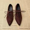 Sheep Suede Comfort Spring Shoes Chunky Heels Oxford Shoes Pointed Toe Lace Up Women Deep Mouth British School Pumps