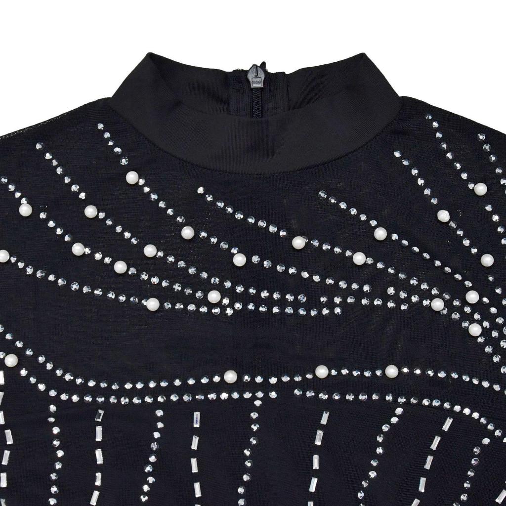 C6381 European & American Fashion Women's Long Sleeve Mesh Bubble Bead Short Dress
