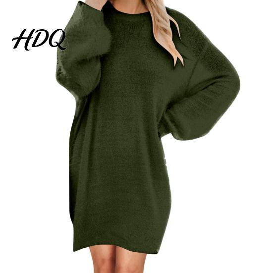 Comfortable Women Fall Outfits Mini Oversized Sweater Dress Long Sleeve Round Neck Knit Pullover Solid Color Tunic Dress Top Winter Loose
