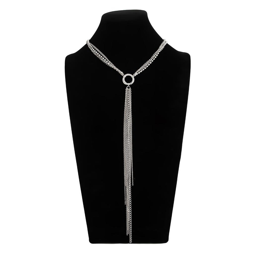 Simple Tassel Necklace with Spring Buckle Round Bead Long Collarbone Chain