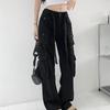 Streetwear Pockets Vintage Wide Leg Pants Women Fashion Loose Cargo Pants Women Solid Mid-Waiat Straight Trouser Pantalons 29649