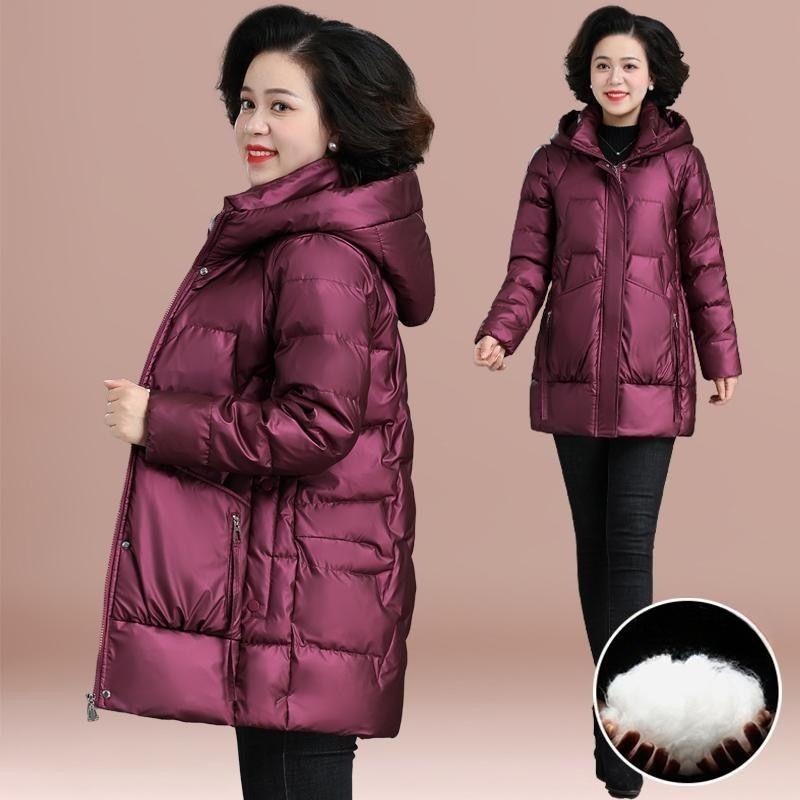 Winter Women's Shiny No-wash Padded Jacket   Mid-length Hooded Padded Coat