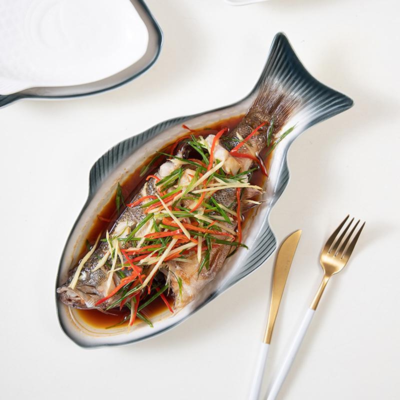 Japanese Ceramic Fish Plate White Irregular Plate Healthy Tableware Kitchen Cookware Dessert Sushi Pasta Plate El Tableware