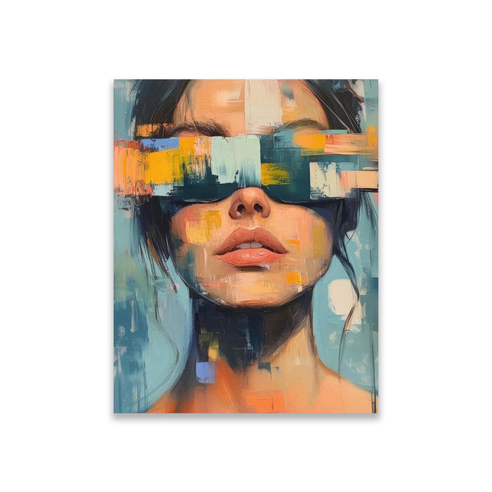 Abstract Modern Portrait Art Print Poster Vibrant Female Face with Colorful Blocks Canvas Painting Contemporary Wall Art Decor
