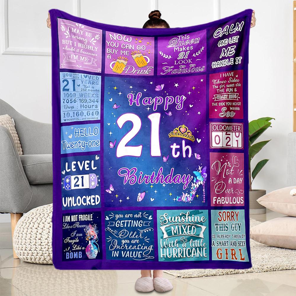 1pc 21th Birthday Celebration Blanket Soft and Warm for Sofa Office Camping Travel Livingroom Great Gift for Friends and Family Comfortable