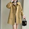 2024 Autumn/Winter Mid-Length Slimming Woolen Coat with Heart Buckle and Peter Pan Collar for Women