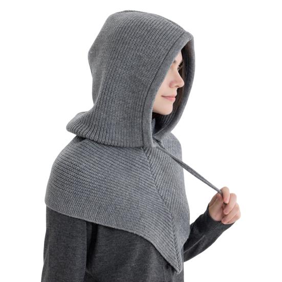 Men Women Shawl Scarf Solid Color Adjustable Drawstring Hooded Design Scarf 2 In 1 Winter Outdoor Hooded Wrap