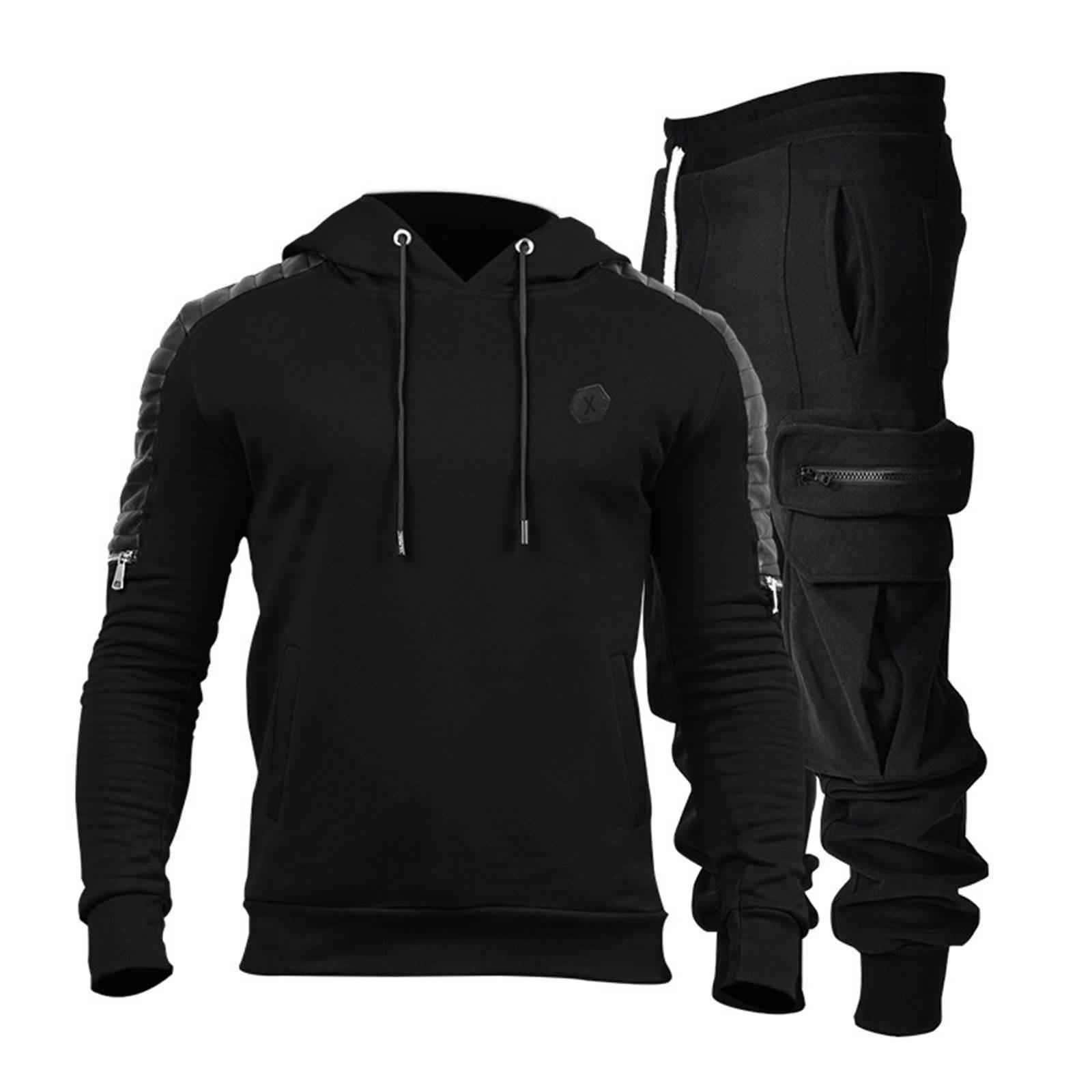 

Winter Men s Fashion Sport Multi-Pocket Cargo Pants, Hoodie And Hoodie Suit XL чорний