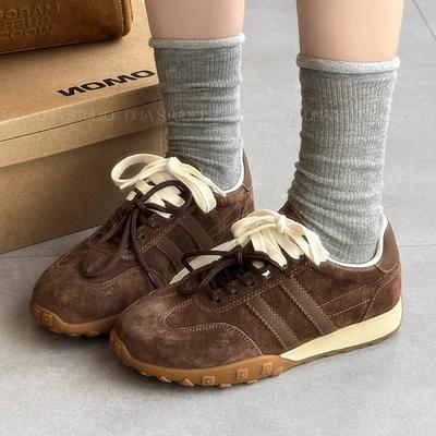 Fashion Women Outdoor Walking Sneakers Youth Girls Student New Suede Leather Retro Training Shoes Woman Flat Casual Trainers Footwear