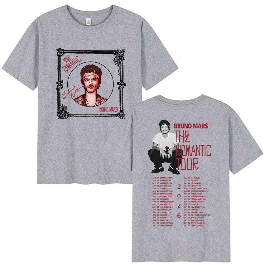 Bruno Mars The Romantic Tour 2026 Sommer Bedrucktes T-Shirt Herren Hip Hop Luxus Mode T-Shirt Y2k Retro Harajuku Baumwoll-T-Shirt