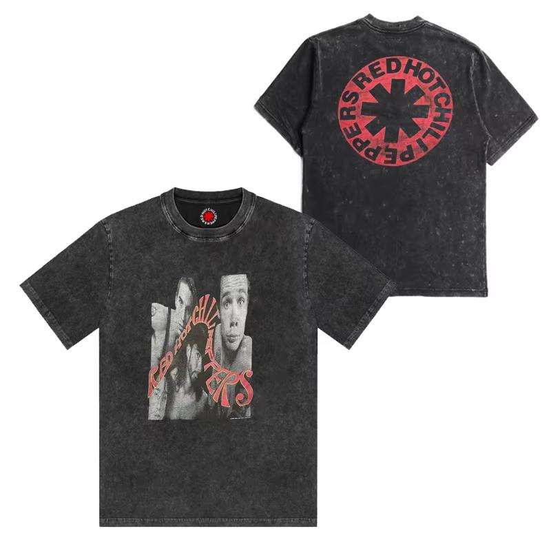 Red Pepper band Unisexs Washed TShirt summer Cotton Hiphop unisex Trendy short sleeves Loose YK comfortable shirt 2XL