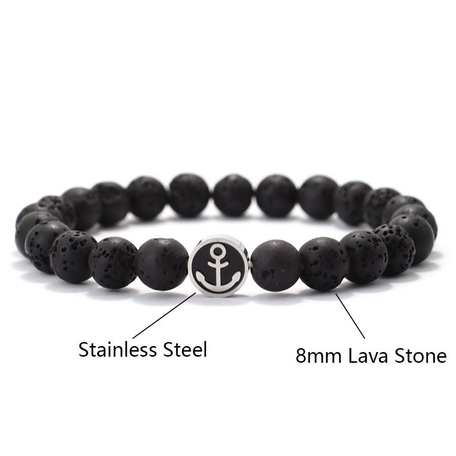 New Stainless Steel Anchor Bracelet Men 8mm Gemstone Stretch Beaded Braslet Tiger Eyes Lava Healing Braclet Gift For Him Joias