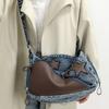 Women'S Shoulder Bag Ladies Large Capacity Denim Shoulder Crossbody Bag Leisure Commuting Handbag Star Tote Bag