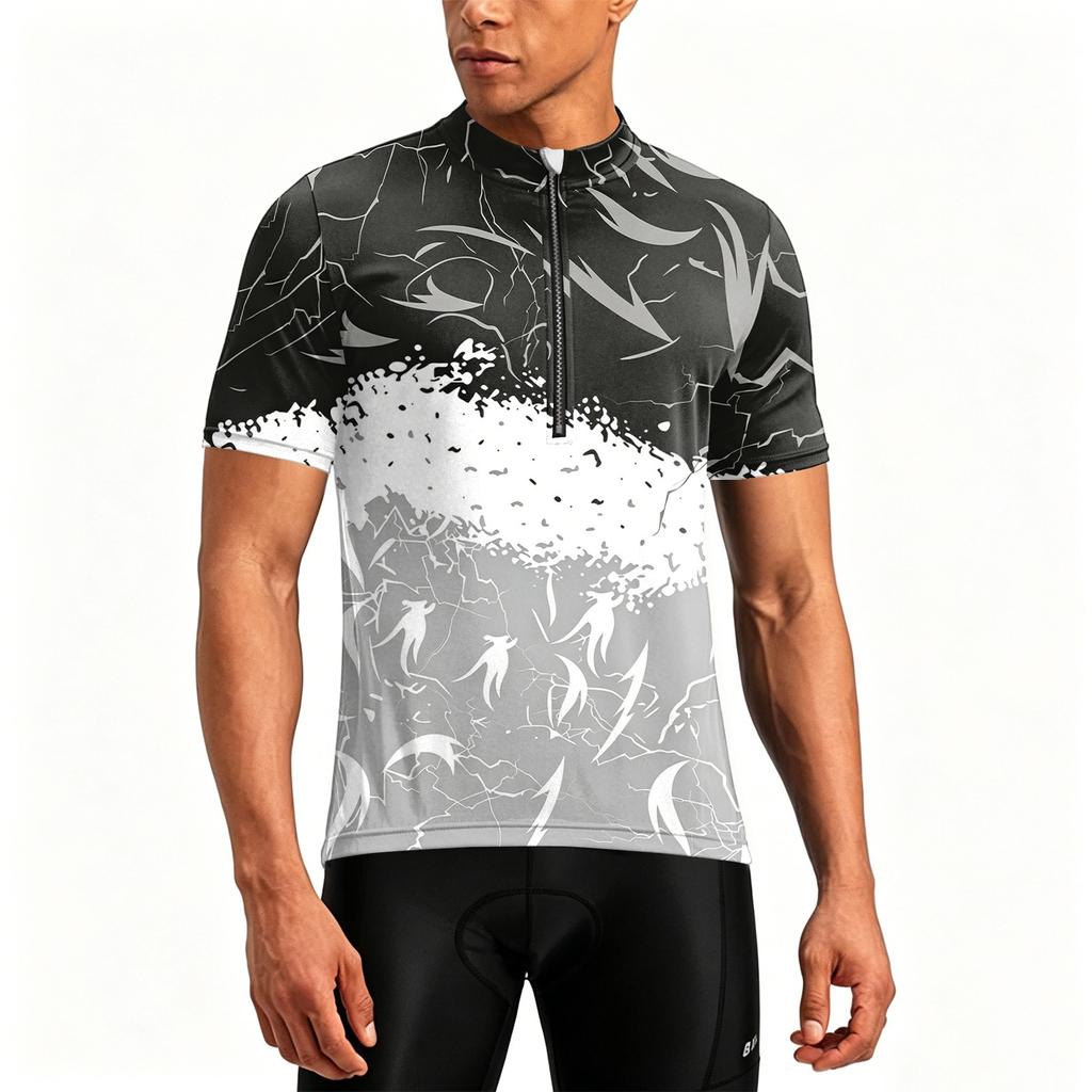 Men's Crew Neck Printed Zipper Breathable Quick Dry Short Sleeve Cycling Jersey with Abstract Pattern for Outdoor Sports Activities
