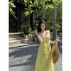 Yellow Three-dimensional Flower Lotus Leaf Edge Neck Skirt Women's Summer Seaside Vacation Fried Street Unique Beautiful Dress