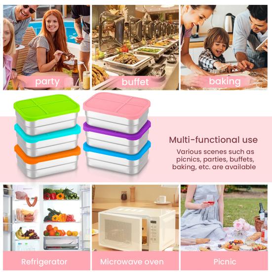 Food Storage Containers With Lids Stainless Steel Snack Box Leak-Proof Stackable Meal