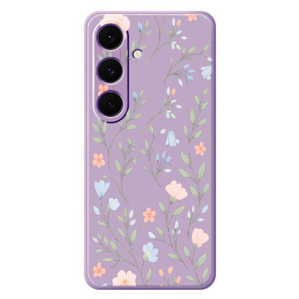 For Samsung Galaxy S24 FE Case Pink Blue Flowers Pattern Printing Straight Edge TPU Phone Back Cover