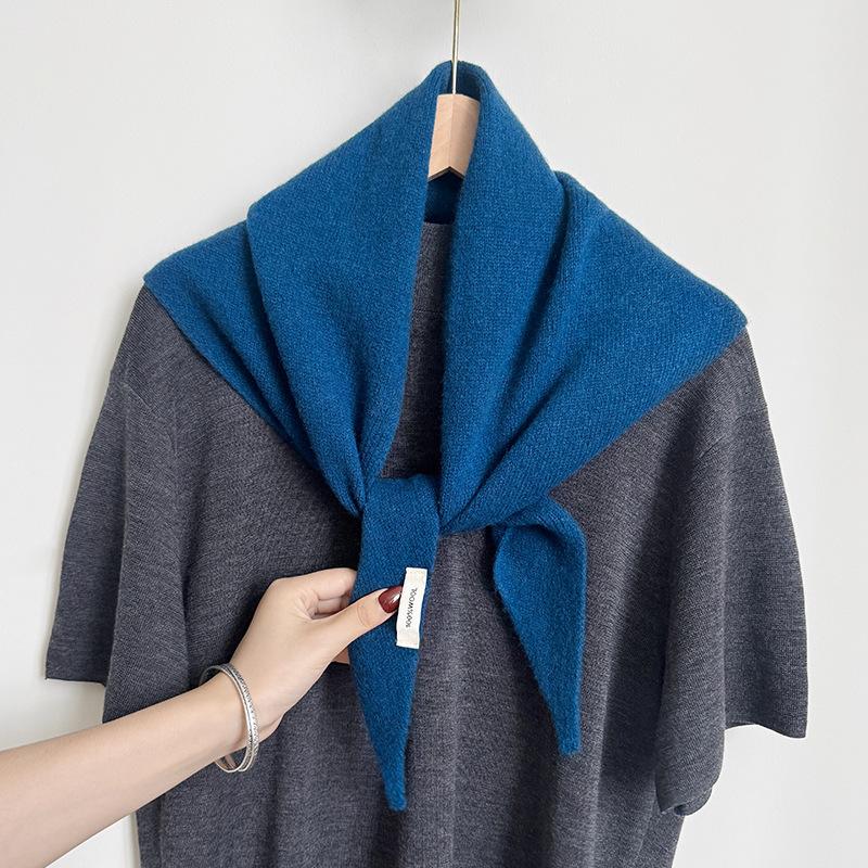Knitted Scarf Women 100% Wool Winter Warm Scarves Bright Solid Color Design Thickened Shawl Soft Triangle Pashmina Neck  NEW