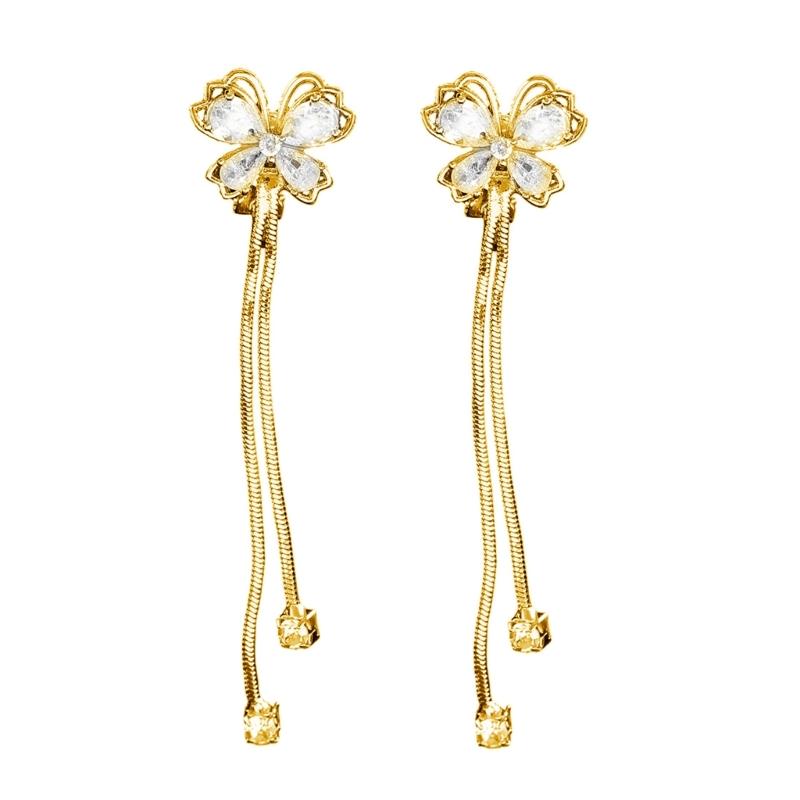 

Stylish Butterfly Dangle Earrings With Crystal Details Long Chain Fringe Party Jewelry Elegant Bohemian Ear Accessories