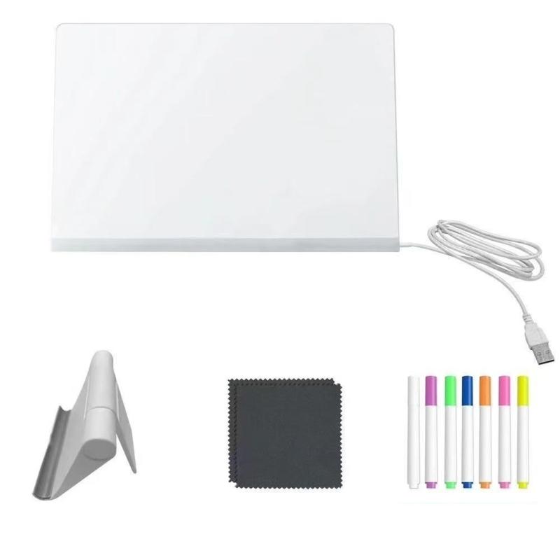 

Acrylic Dry Erases Board with Pens LED Light Memo Message Board Drawing Board Rewritable Note Board for Office Home Desk M