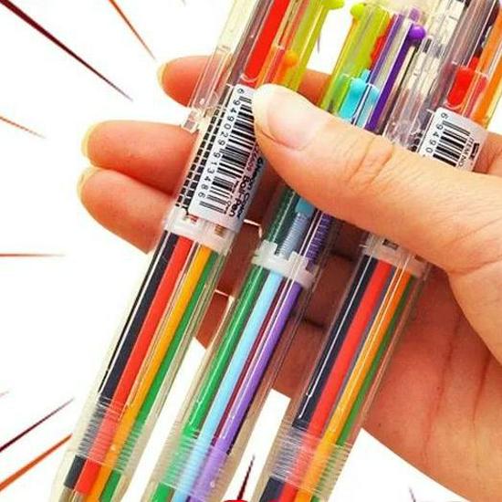 Cartoon Multi-Color Push Click Pen: Cute, Functional, Six-Color Ballpoint for Women