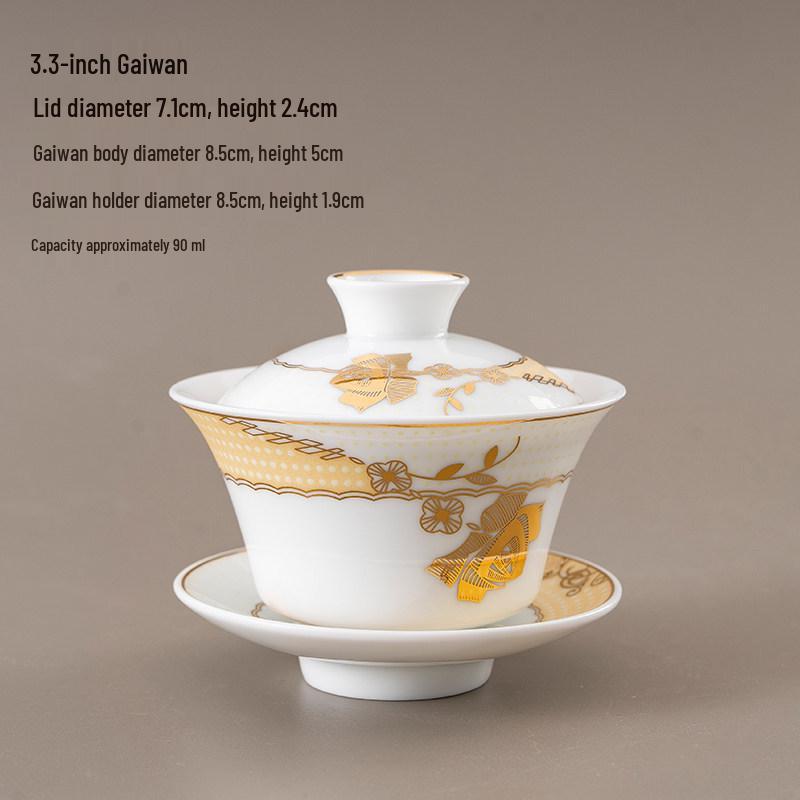 Chinese Style Ceramic Tea Set: White Porcelain Cup with Blue and White Ruyi Covered Bowl for Living Room