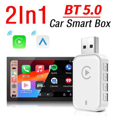2 in 1 Drahtloser CarPlay Android Auto Adapter Plug & Play Konvertiert Kabelgebunden zu Drahtlos Dongle für Werkskabelgebundene CarPlay Autos