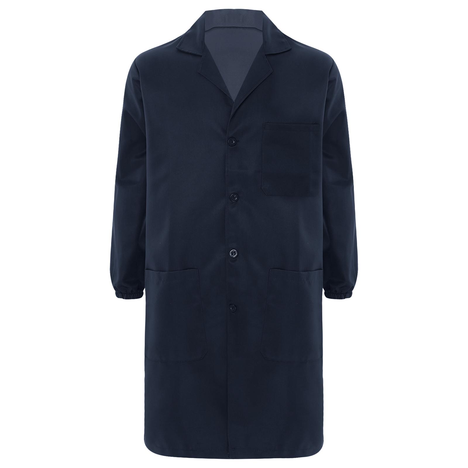 

Унисекс рабочее пальто с отворотом V-образным вырезом и длинным рукавом пылезащитная лабораторная куртка для промышленного использования 170/L темно-синий