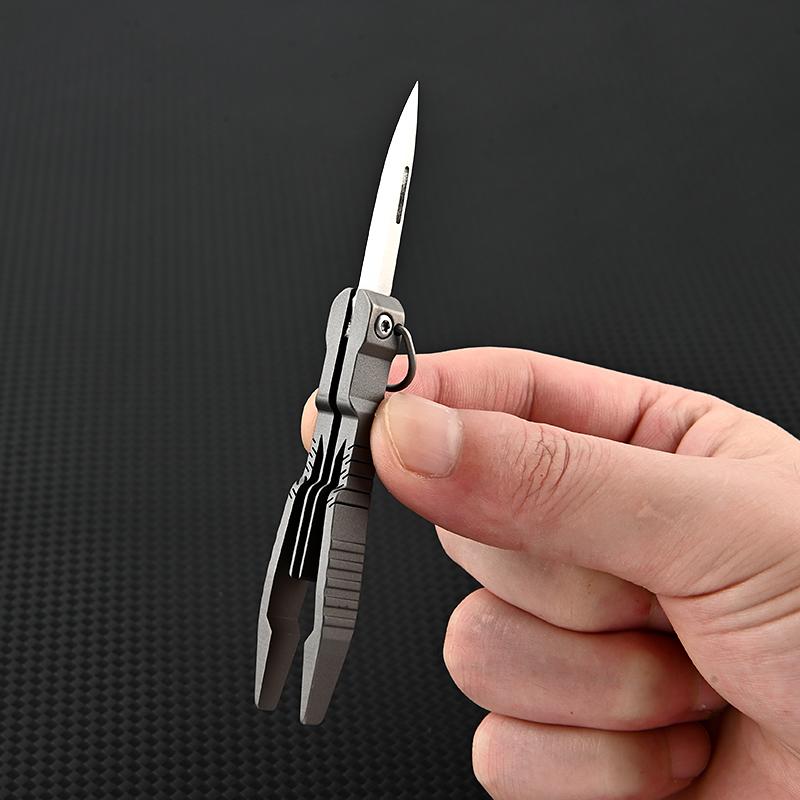 Titanlegeringspincett med kniv D2-stålblad Utomhus EDC Bärbart verktyg Platt huvud Ögonbrynsklämma Reparationsfixtur Uppackningsverktyg