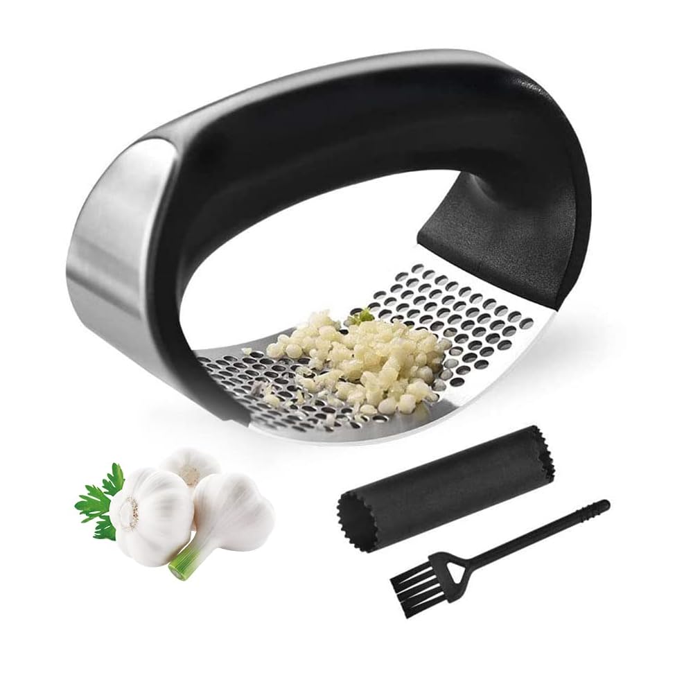 

Garlic Garlic Ginger 304 Stainless Ergonomic with Brush and Garlic and Storage Bag Press, Crusher, Mincer, Crusher, Steel, Design, Labor-Saving, чорний