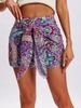 Printed High-waisted Short Pants with Bohemian Style Front Tie Shorts