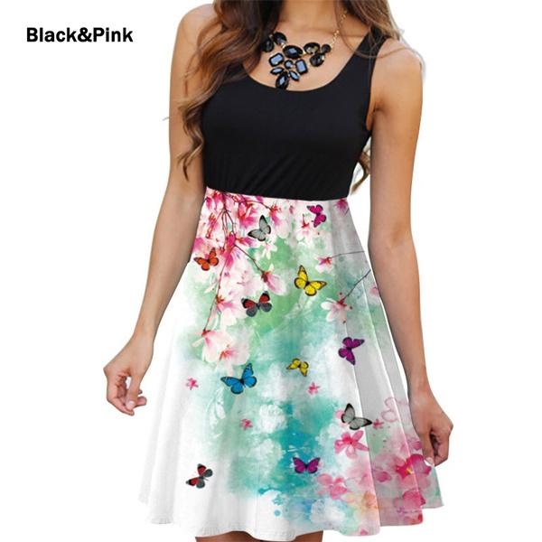 Damenmode, Sommer, Frühling, einfarbig, ärmellos, O-Ausschnitt, Freizeitkleider