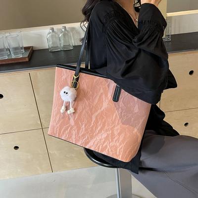 PU Damen Tragetaschen im Basic-Stil  Großes Fassungsvermögen Nähgarn Vielseitige Schultertaschen