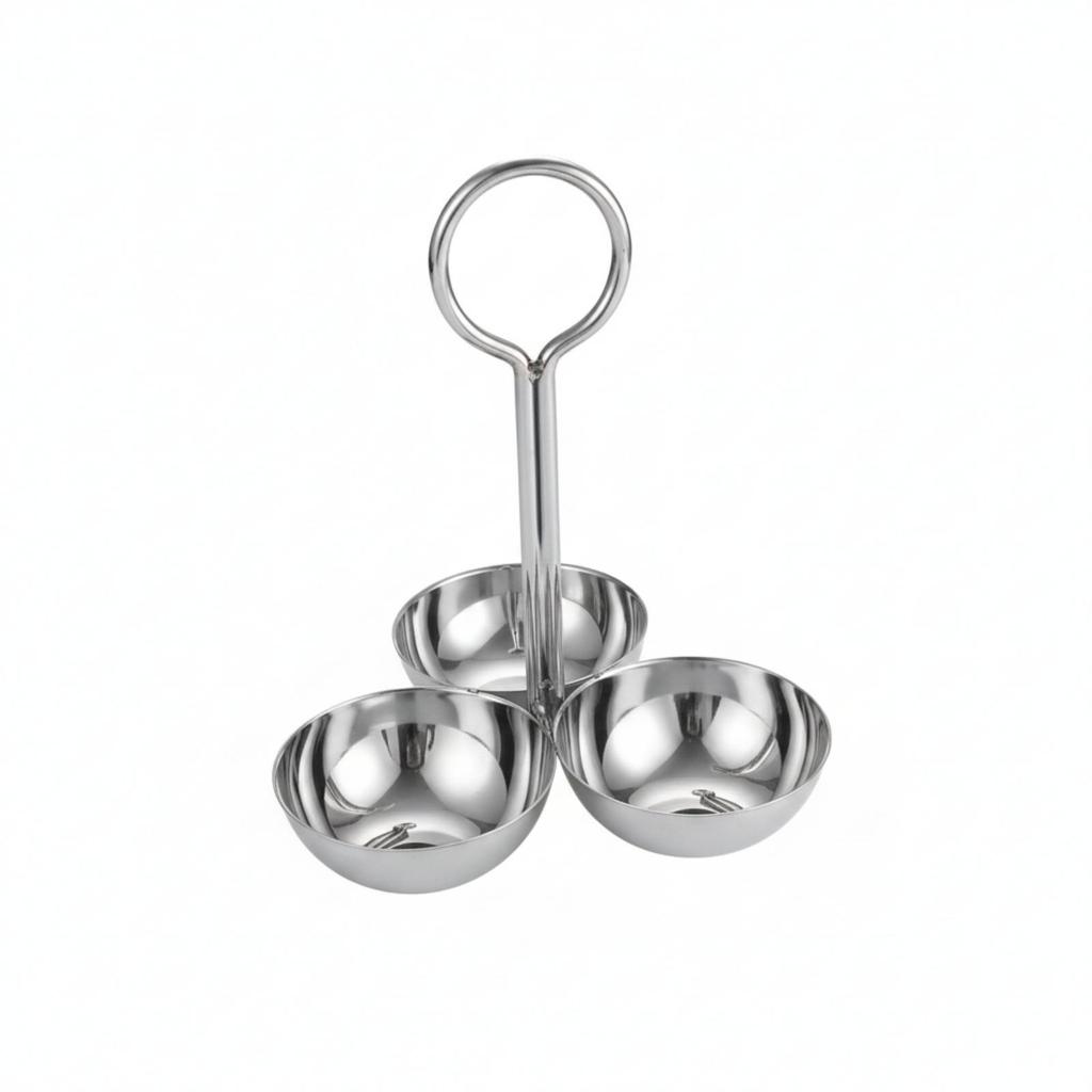 ThreeCompartment Stainless Steel Snack Stand with Bowls Polished Serving Bowl