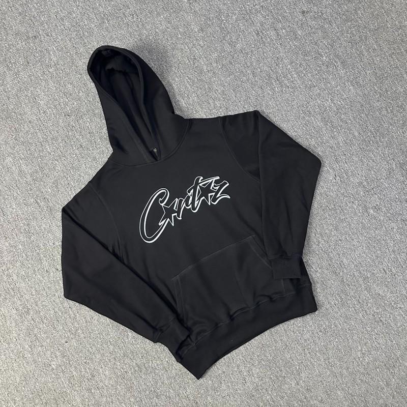 Corteiz Vintage Bluza z Kapturem Oversize z Nadrukiem Gwiazd Zestaw Joggerów Męski Streetwear Codzienny Strój